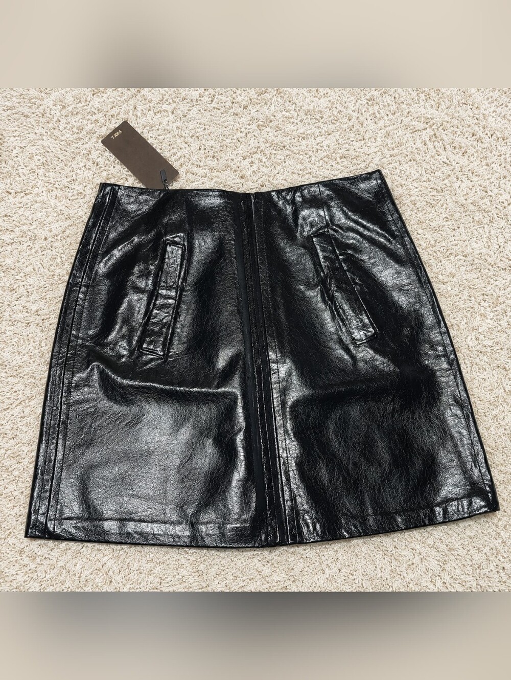 Black Faux Leather Front-Zip Mini Skirt